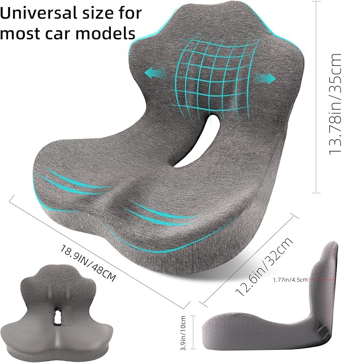 Seat Cushion, Memory Foam Truck Seat Cushion, L-Shaped Ergonomic Design Chair Cushion with Lumbar Support for Back Pressure Relief, for Long Sitting Office Worker
