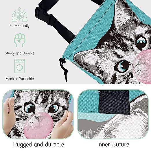 NHNXHWIA Cute Cat Car Trash Bag,Kitten Blow Bubble Gum Hanging Drawstring Car Garbage Bag,Waterproof Canvas Car Back Seat Organizer with Adjustable Buckle,for Vehicles,SUVs,Camping,Road Trips