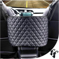 Car Net Pocket Handbag Holder Between Seats, Large Capacity Car Bag Purse Holder, with 2 Headrest Hooks, Heightened Front Railing, Leather Material, Reinforced Wiring, Rear Backseat Organizer