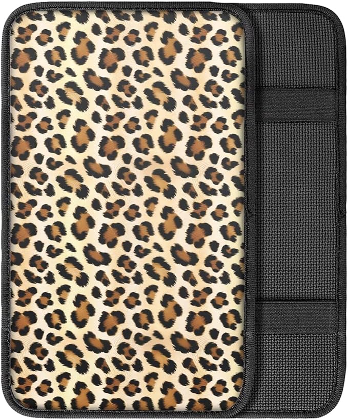 Horeset Leopard Print Auto Center Console Arm Rest Pad Universal Fit Car Armrest Cover Cushion Fit Most Vehicle