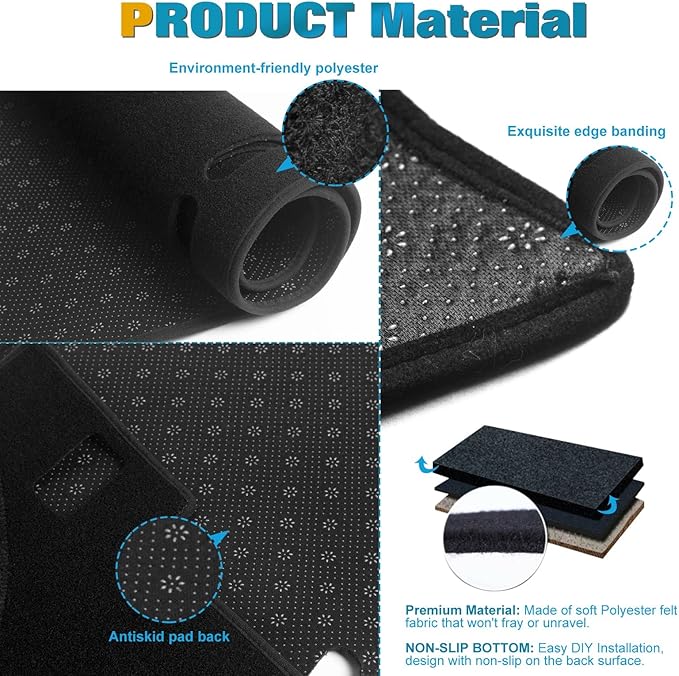 x xotic tech Center Console Dashboard Mat Pre-Cut Non-Slip Sunshield Sun Glare Protector Dash Carpet Pad Black Cover Compatible with Chevrolet Silverado or GMC Sierra 2007-2013,w/One Golve Box-Type A