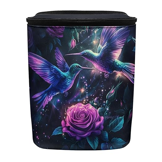 Hummingbird Car Trash Can with Lid Garbage Bag Dustbin Container Purple Rose Waste Basket Storage Pocket Hanging Large Capacity Vehicle Trash Bin