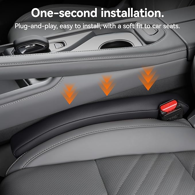 POKSRI Car seat Gap Filler, 2 Pack Leather Gap Organizers Stop Things from Dropping into The Gap Between seat and Console, Adjustable Width 1.4-2.4 inches Fit Most car/Truck/SUV, Accessories(Black)