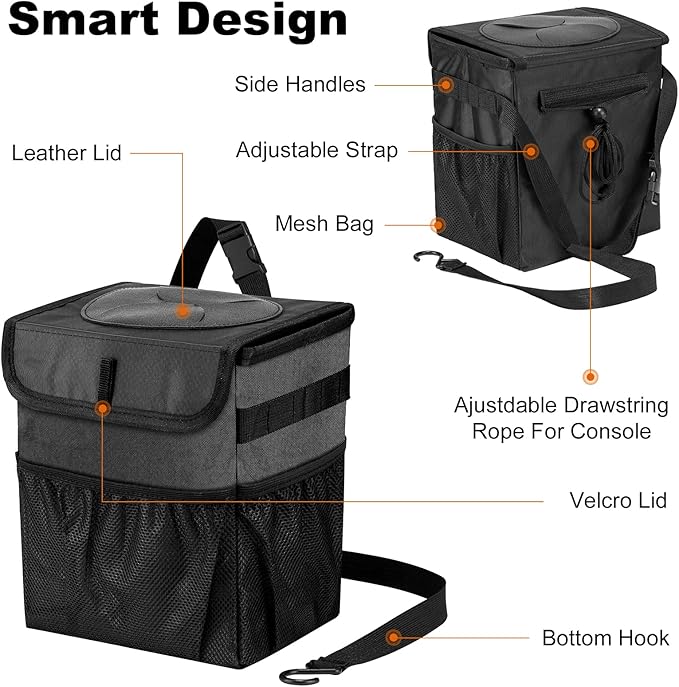 GPUSFAK Car Trash Can Pack of 2 Foldable Garbage Bin Leakproof 2.3 Gallons Car Trash Bag Black