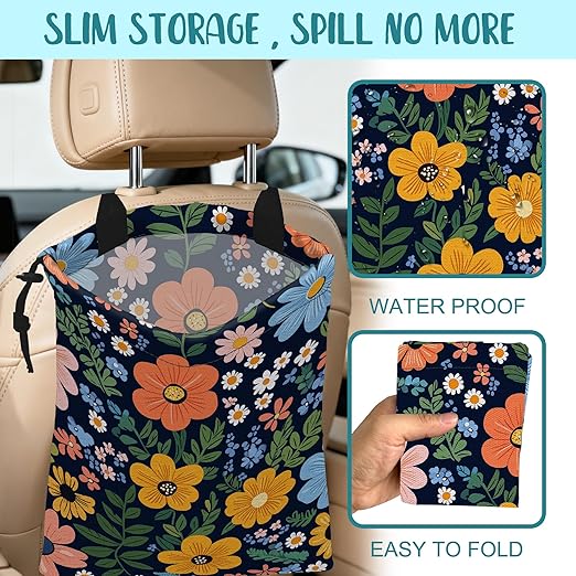 KXWQTRDD Car Garbage Bag Abstract Colorful Flowers Hanging Canvas Car Trash Bag Drawstring Car Back Seat Organizer for Car Back Front Seat Console with Adjustable Buckle