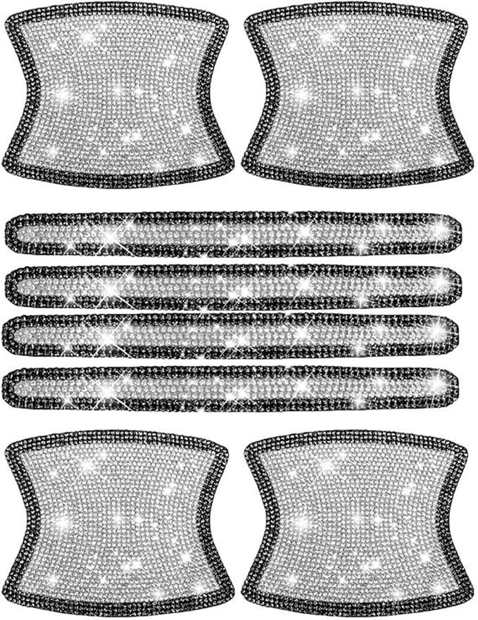kingsea 8pcs Bling Car Door Handle Protector Stickers,Crystal Rhinestone Glitter Car Door Handles Cup Scratch Protectors Decals Universal (White & Black)