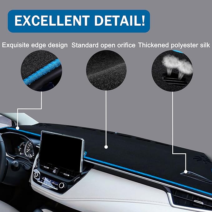 for Toyota Corolla Accessories 2019-2022 2023 2024 2025 2026 Dash Cover Dashboard Cover Mat Center Console Carpet Non-Slip Protector Sunshield Pad Custom Fit for Corolla 2020 2021, Blue Trim