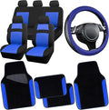 CAR PASS 3D Air Mesh Car Seat Covers Full Sets w/5mm Sponge, 4Pcs Waterproof Car Floor Mats, Steering Wheel Cover Universal Fit for SUV Sedan Truck, Airbag Compatible Automotive Interior(black & blue)