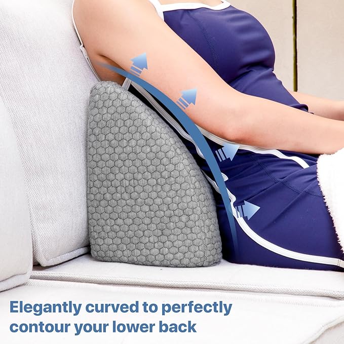 CHERRYARN Lumbar Support Pillow Memory Foam Breathable Support for Office Chair, Car Seat, Sofa, Bed - Relieves Back, Spine, Neck Pain for Ergonomic Comfort Gray 18 * 11 * 7.5in