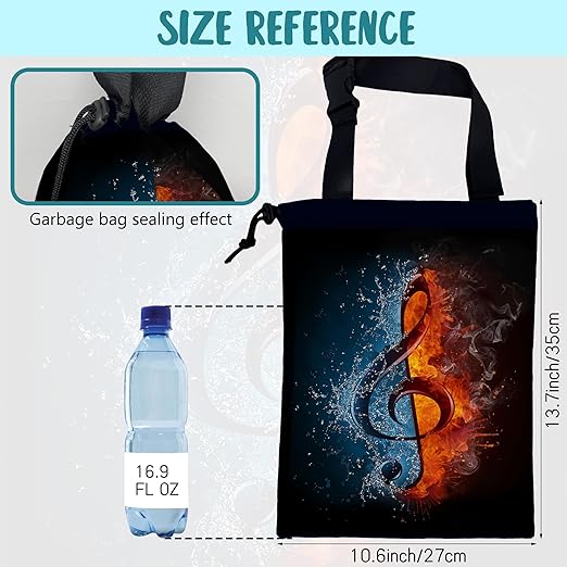KXWQTRDD Car Trash Bag Music Note in Fire and Water Leak-Proof Waterproof Car Garbage Bag with Drawstring Foldable Canvas Trash Bin with Adjustable Buckle for Car Accessories, Travelling, Camping