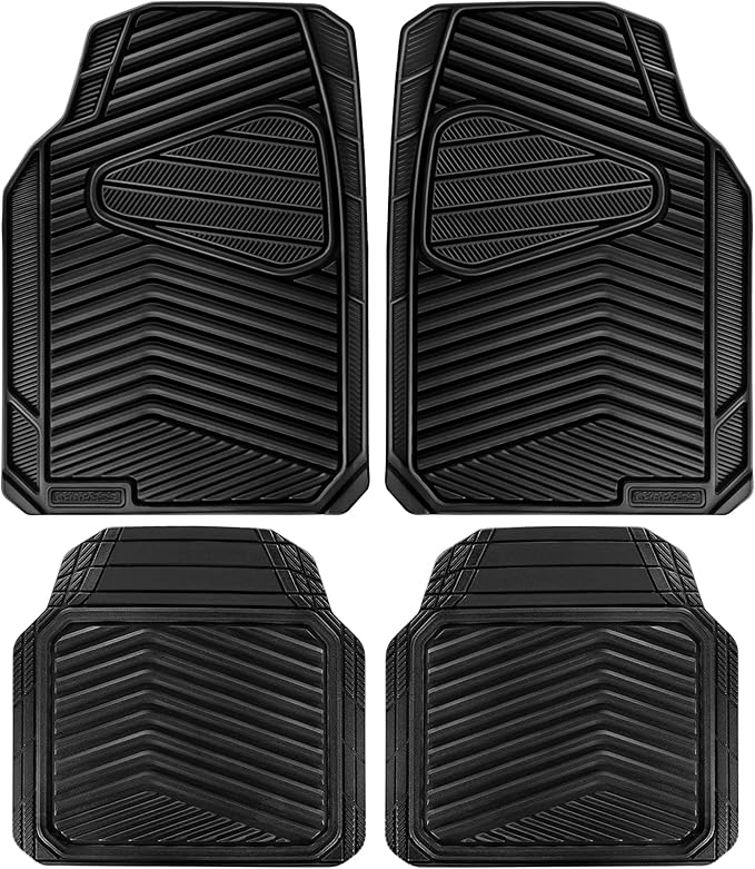 CAR PASS Rubber Car Mats, Waterproof Car Floor Mats All Weather,Car Mat Full Set 4 Pieces, Automotive Floor Mat Trim to Fit for Cars Sedans SUVs Trucks, Anti-Slip Easy Clean, All Black