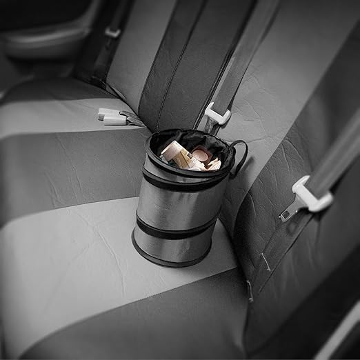 FH Group Automotive Waterproof Portable Collapsible Large Trash Can Garbage Container fits Most Cars,Polyethylene,SUVs,and Trucks Gray