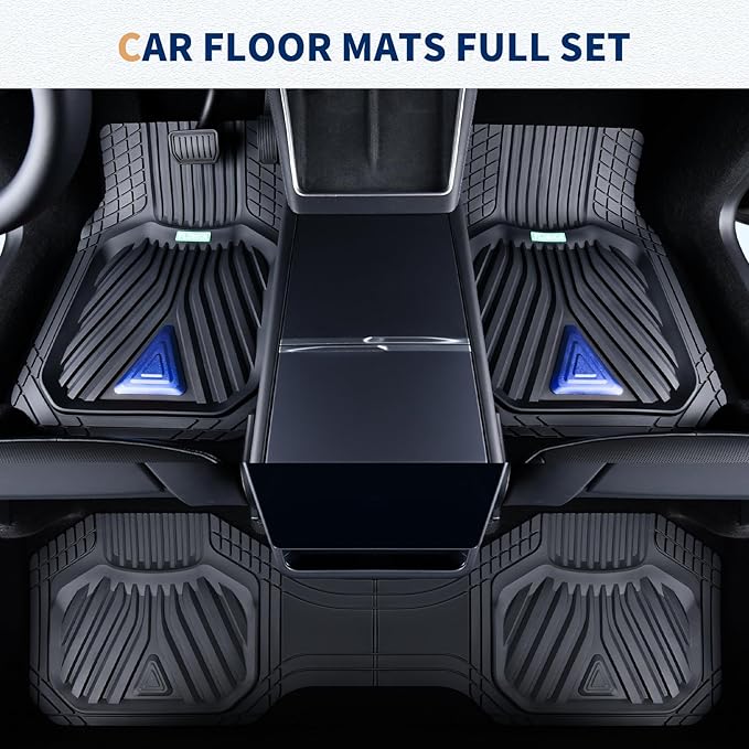 FLORICH Car Floor Mats, Heavy Duty Floor Mats for Cars, 3 Piece All-Weather Floor Mats with Anti-Slip Backing, Universal Trim-to-Fit, Waterproof Automotive Floor Mat for Cars Trucks SUV (Blue)