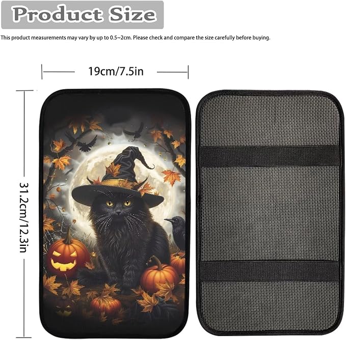Mintutlipy Halloween Black Cat Car Center Console Cover Car Seat Box Cover Car Decoration Wear Proof Dust Proof Armrest Cover Protector
