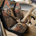 Qeluxign Sunset Horses Air Mesh Car Seat Covers & Accessories 5-Piece Set 2 Seat Covers, 2 Shoulder Belt Pads, 1 Console Pad PU Leather Car Interior Set for Women