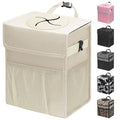 Capolo Car Trash Can with Lid, Leakproof Car Trash Bag Hanging Waterproof Automotive Garbage Can with Storage Pockets Mini Vehicle Trash Bin for Back/Front Seat(Beige,3 Gallon)