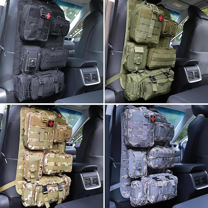 BXBXHD 6 Pack Tactical Truck Organizer Back Seat Storage Car Seat Storage Bag Molle Panels for vehicles, Car and SUV with Lots of Handy Compartments (Black Camo)