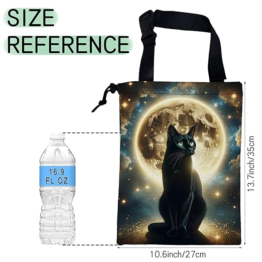 NHNXHWIA Black Cat Car Trash Bag,Full Moon Hanging Drawstring Car Garbage Bag,Waterproof Canvas Car Back Seat Organizer with Adjustable Buckle,for Vehicles,SUVs,Camping,Road Trips