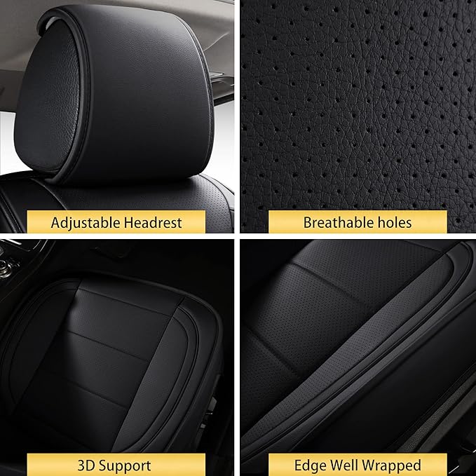 AOOG Leather Car Seat Covers with Car Backseat Organizer, Universal fit Automotive Vehicle Most Sedan SUV Pick-up Truck (Front Pair, Black)