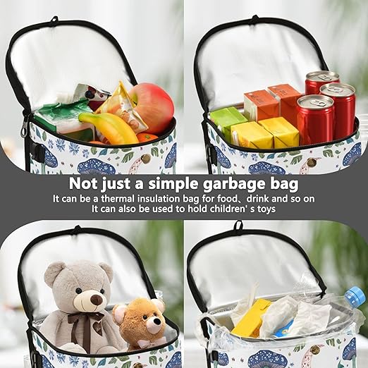 MNSRUU Car Trash Can with Lid, Butterfly Mushroom Flower Car Trash Bag Hanging Organizers and Storage for Front Back Seat, Leak-Proof Trash Bin