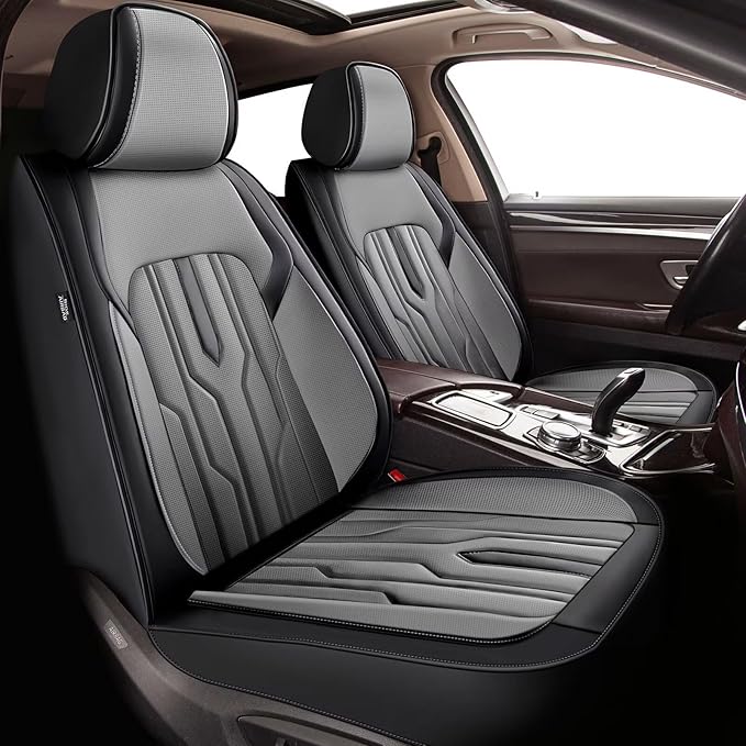 YORKENIC Fit for Volvo S60 Seat Covers Front Set 2001-2019: Breathable Leather Car Seat Covers Compatible Airbag (2 Front Set, Black & Grey)