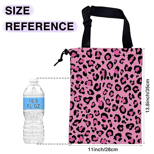 Car Trash Bag Hanging Pink Leopard Print Car Trash Can for Back Seat Waterproof Car Trash Bin with Adjustable Straps and Drawstring for Car Accessories Vehicle Travelling Camping