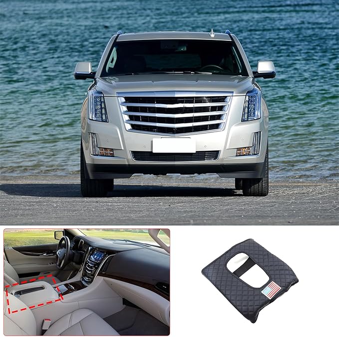 Center Console Armrest Cover for Cadillac Escalade 2015 2016 2017 2018 2019 2020 Accessories, Leather Armrest Lid Cushion Pad, Armrest Seat Box Cover Mat (Style B)