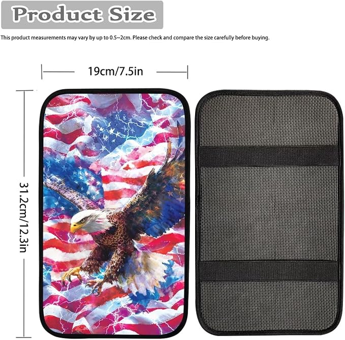 Eagle Print Armrest Cover Pad for Car American Flag Print Car Center Console Cushion Pad Universal Auto Decor for Truck Sedan SUV