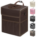 Capolo Car Trash Can with Lid, Leakproof Car Trash Bag Hanging Waterproof Automotive Garbage Can with Storage Pockets Mini Vehicle Trash Bin for Back/Front Seat(Brown,2.5 Gallon)