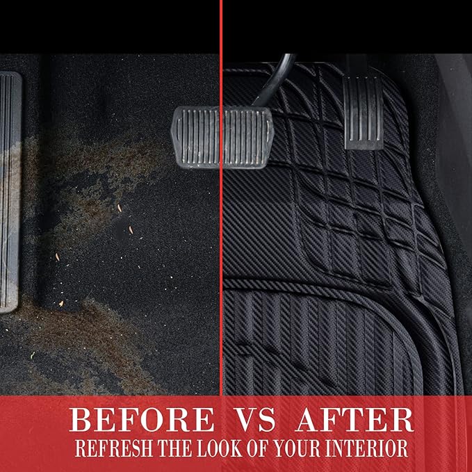 CAR PASS Carbon Fiber Leather Car Floor Mats -3D Waterproof All Weather, Universal Trim to Fit & Anti-Slip Burr Bottom Safety & Light Easy Clean Install for SUV Truck Auto Sedan Van(Black)