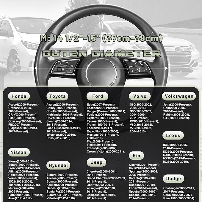 SEG Direct Steering Wheel Cover for Car, Standard Size 14.5-15 inch, Auto Interior Accessories, Black and Pastel Green