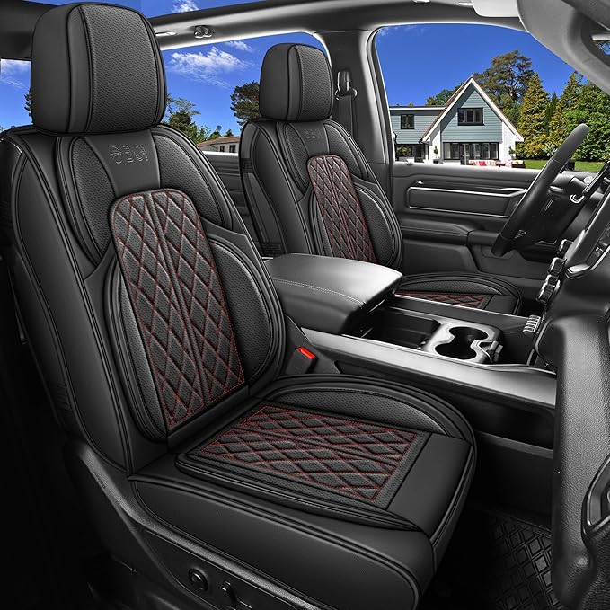 DuDuWang Car Seat Covers Custom Fit for Toyota Tacoma 2016-2023 Breathable Waterproof Faux Leather Protective Seat Cover with Pickup Truck (Black Redline, Front Seat)
