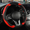 Binsheo Microfiber Leather Steering Wheel Cover Large Size for Ford F150 F250 F350 RAM 4Runner Tacoma Tundra Armada Model S Model X, Breathable, Anti Slip, 15.5 inch to 16 inch, Black with Red