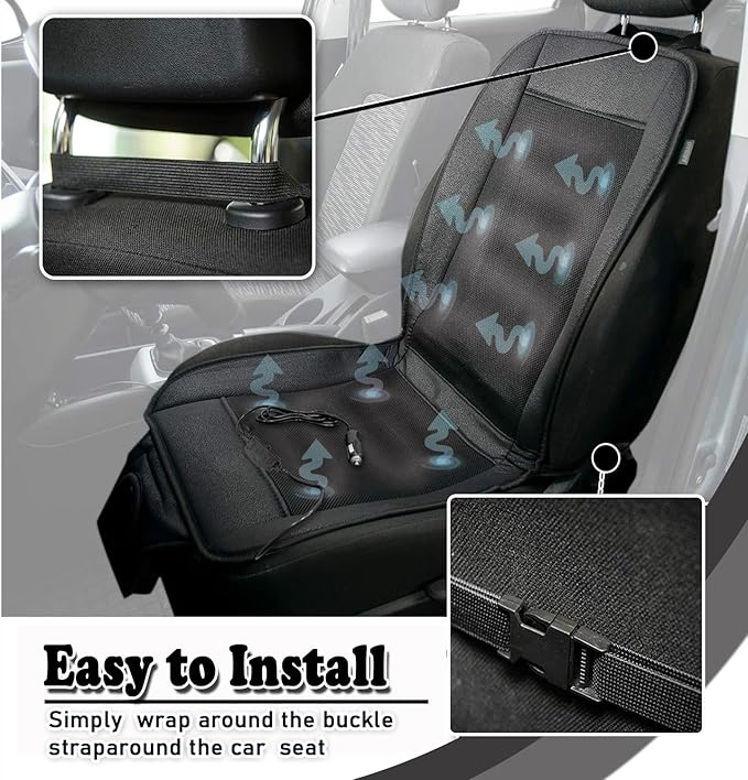 ZONETECH Cooling Car Seat Cushion - Black Automotive Adjustable Temperature Comfortable Cooling Car Seat Cover (1 Pack)
