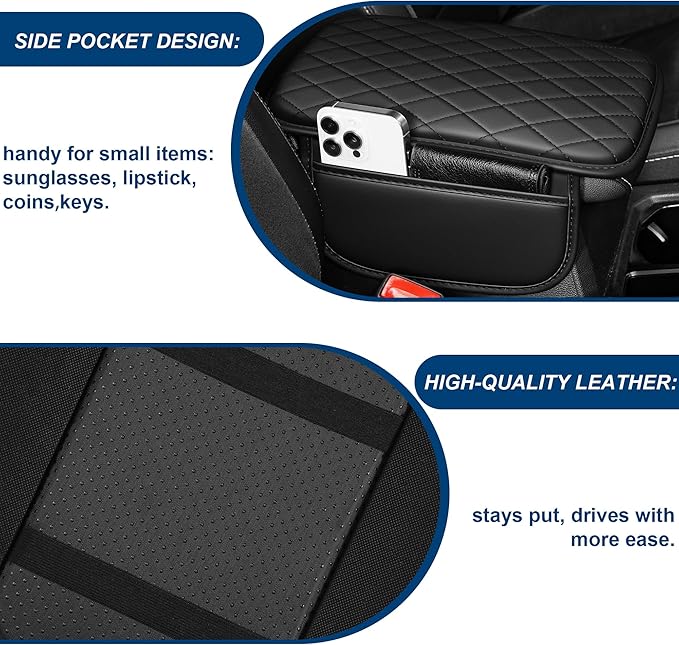 Car Center Console Cover Fit for Volkswagen Arteon Leather Armrest Cover with 2 Storage Bags Waterproof Console Cover Scratch & Wear Resistant(Black)