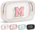 YOOLIFE Initial Make Up Bag Travel Toiletry Bag, Clear Makeup Bag Preppy Cosmetic Bag Girlfriend Teacher 6 Year Old Girl Gifts Valentines Gifts Swim Gifts For Girls White M