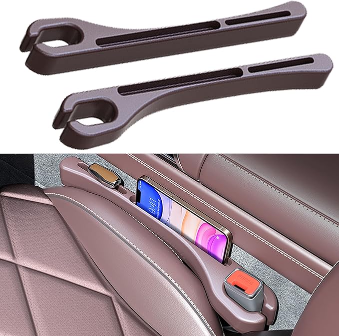 2PCS Car Seat Gap Filler，Gap Stopper Fill Gap Between Seat and Console，Built-in Recessed Storage Organizer，Universal for Most Cars Trucks SUVs to Stop Things from Dropping（Brown）