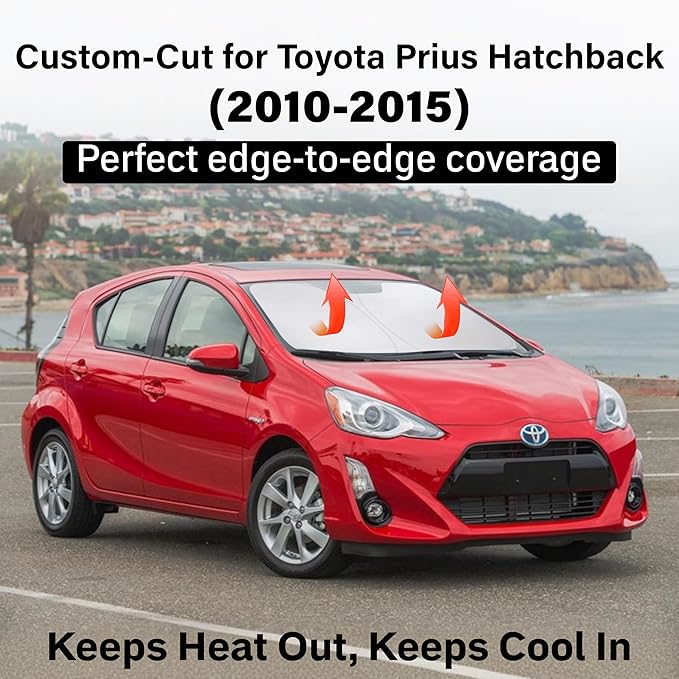 EcoNour Windshield Sun Shade Compatible for Toyota Prius Hatchback 2010–2015 | Hatchback Front Window Sunshade | Foldable Sun Visor Protector | Blocks UV Rays & Keeps Interior Cool