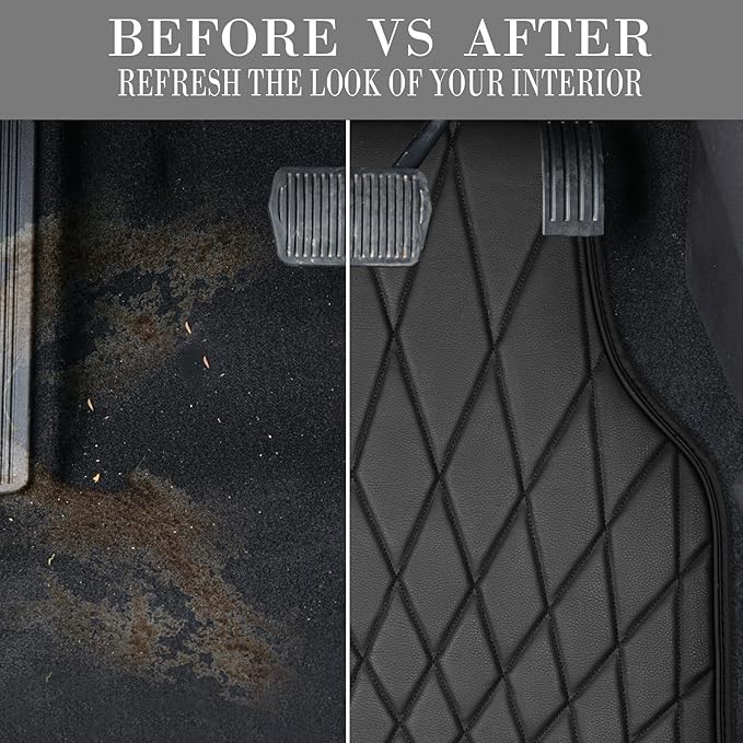 CAR PASS Faux Leather Floor Mats for Cars, Luxury Waterproof All Weather Car Mats Full Set, Anti-Slip Deluxe Automotive Mats Universal Fit for Most SUV,Vans,Sedans,Trucks, 4 Piece All Black