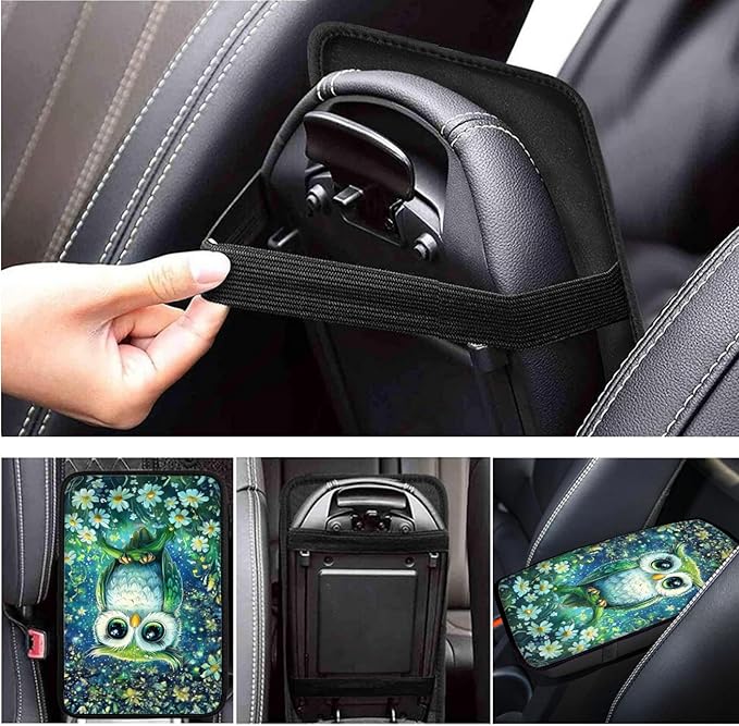 Galaxy Night Owl Car Steering Wheel Cover Set 6 Pcs Animal Owl Print Cup Holder Armrest Pad Gear Shift Cover,Car Handbrake Covers Auto Accessories for Men Women