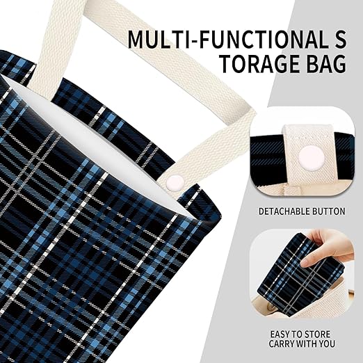 ADQWIOVL Car Garbage Can, Seat Back Hanging Cute Car Trash Can Bag, Car Organizer and Storage Bag for Travelling, Outdoor Luxury Blue Black Plaid