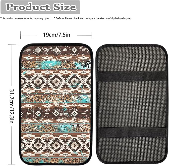 Brown Aztec Print Armrest Cover Pad for Car Soft Breathable Car Center Console Cushion Pad Dustproof Automotive Accessories Protect from Pet Claws, Sticky Fingers
