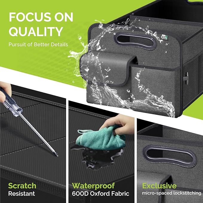 MIU COLOR Trunk Organizer for Car, Car Organizer, 8 Mesh Pockets Trunk Organizer for SUV, Non-Slip Bottom, Storage Organizer for Sedans, Van, Jeep, Grocery, 2 Compartments, Black 22"x13"x11"