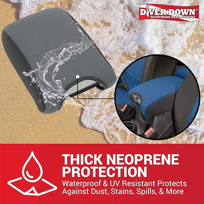 Diver Down Neoprene Center Console Cover - Fits Jeep 2007-2018 JK JKU Wrangler - Cushioned Armrest Cover - Doesn't Burn Your Elbow - Tight Custom Fit - Comfortable Foam Armrest Pad (11-18 Grey)