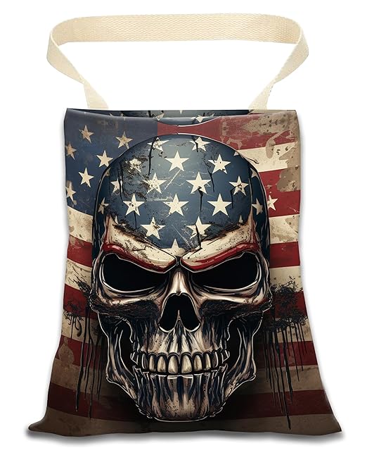 ANKVRP Car Trash Can, Durable Hanging Car Trash Garbage Bag, Cute Automotive Garbage Cans Organizer, American Flag Skull Print