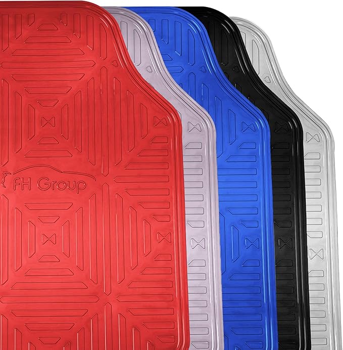 FH Group Car Floor Mats Trimmable Full Black Set Metallic Rubber Heavy-Duty Floor Mats for Cars Combo Small Car Seat Cover Design, Universal Fit - Climaproof™ Floor Mats for Sedan, SUV and Trucks