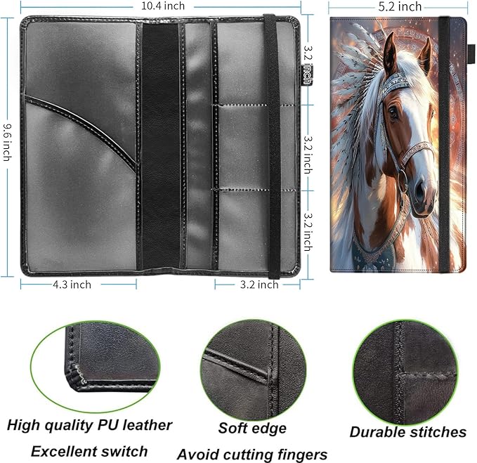Car Registration and Insurance Holder,Leather Vehicle Glove Box Organizer Wallet for Document, for Any Car,Truck,Motorcycle,Driver License,Trailer or Boat,Men & Women,Brown White Appaloosa Horse