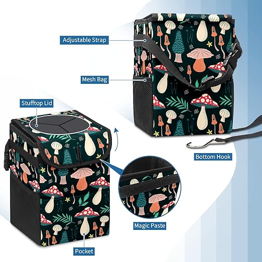 GVGHIDZ Car Trash Can – Multi-Purpose, Lightweight and Portable with Durable Water-Resistant Coating, No Installation Required, Practical and Ample Capacity, Variety of Colors.Mushroom