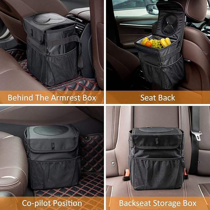 GPUSFAK Car Trash Can Pack of 2 Foldable Garbage Bin Leakproof 2.3 Gallons Car Trash Bag Black