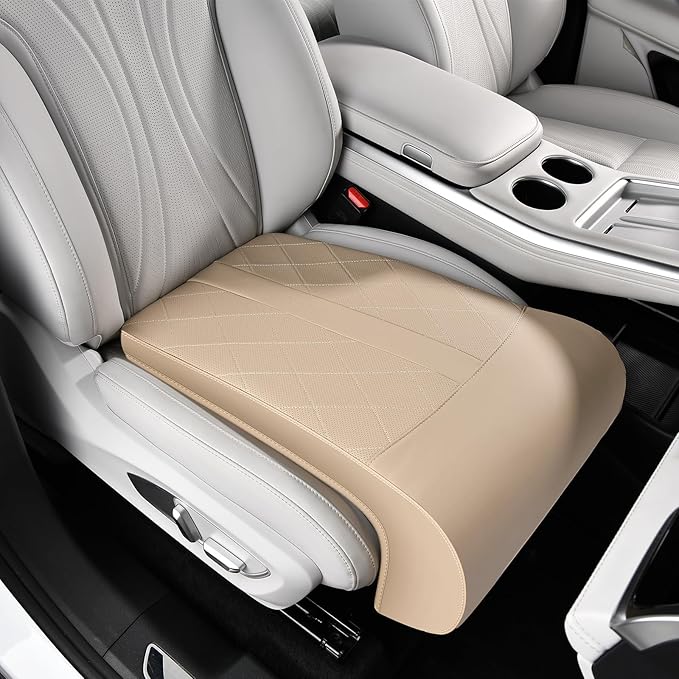 Coverado Car Seat Leg Extender, Leg Support Cushion, Car Leg Extension Cushion for Driver Seats, Universal Car Seat Extender Leg Support, Leather Car Seat Cushion for Long Driving (Beige)